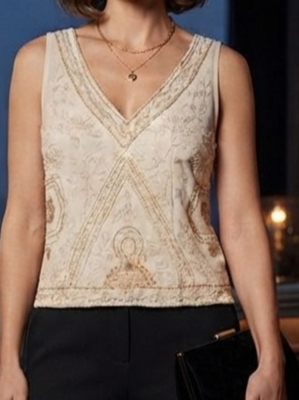 H&M Cream Embellished V-Neck Sleeveless Camisole